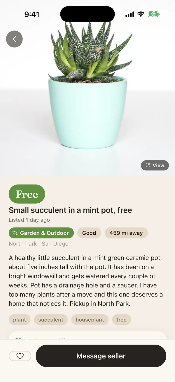 A free succulent listed on Trovee