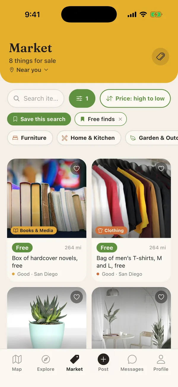 Trovee Marketplace grid with the Free finds filter on